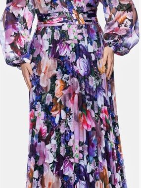 Betsy & Adam Purple Multi Floral Pleated Maxi Dress